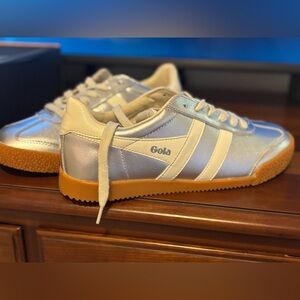 Gola Elan Metallic Silver and Off White Sneakers